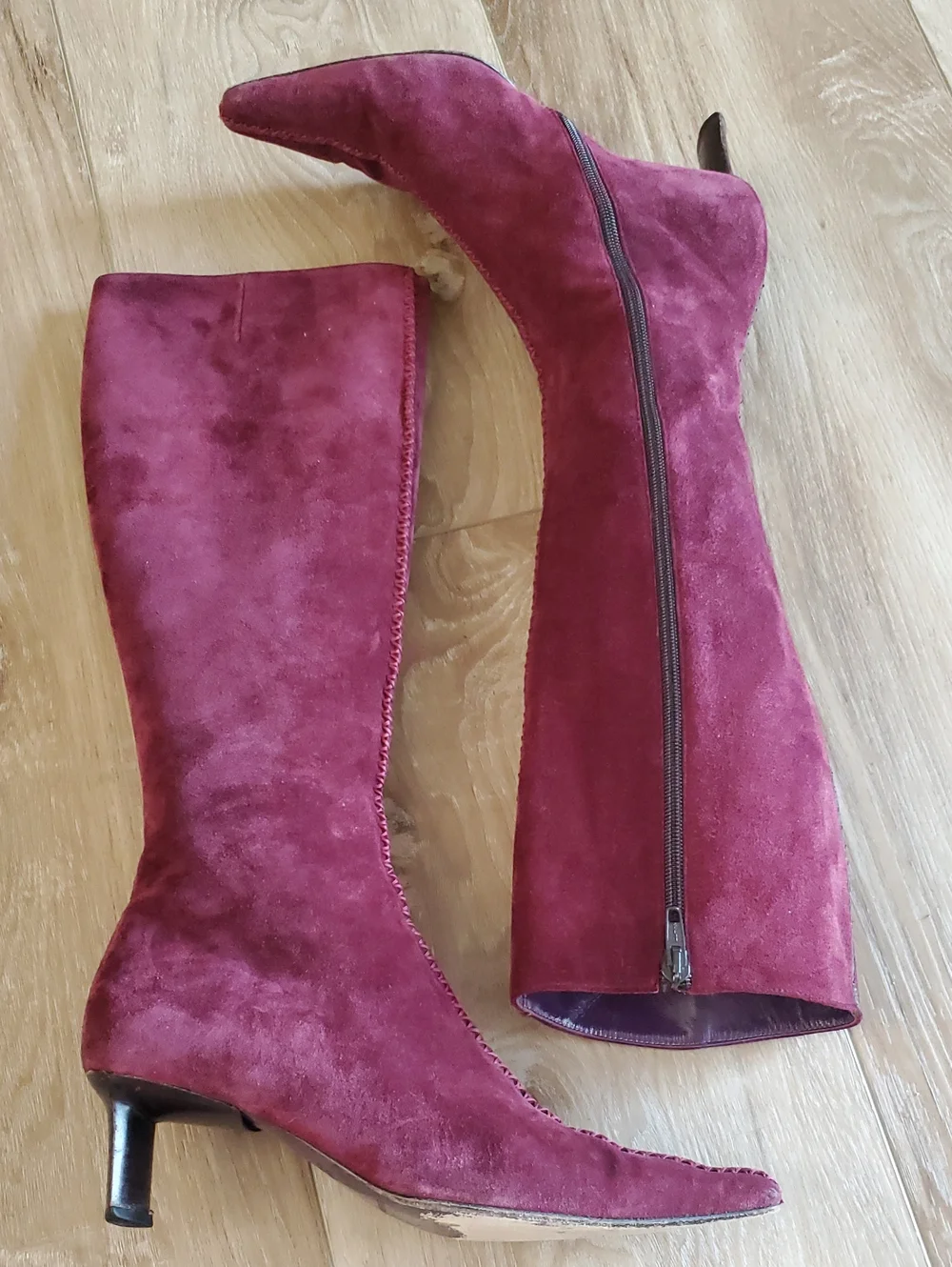 Barbara Bui Burgundy Suede Over-the-Knee Pointed Boots Snakeskin Trim